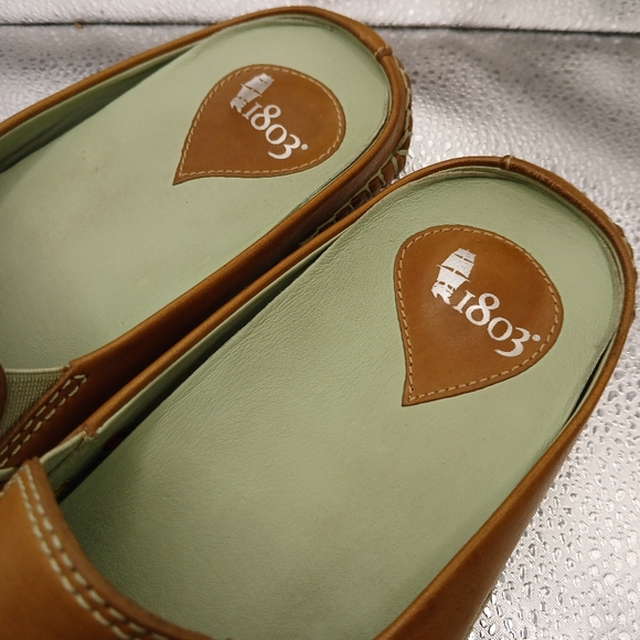 1803 Anthropology Brown & Green Leather Flat Mules Women's Size 38/7.5 - Picture 8 of 9